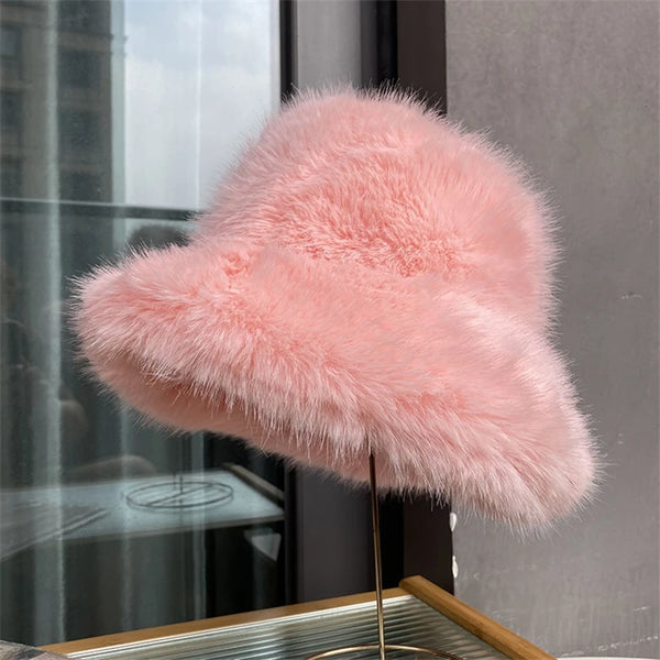 Anty Faux Fur Bucket Hat Warm