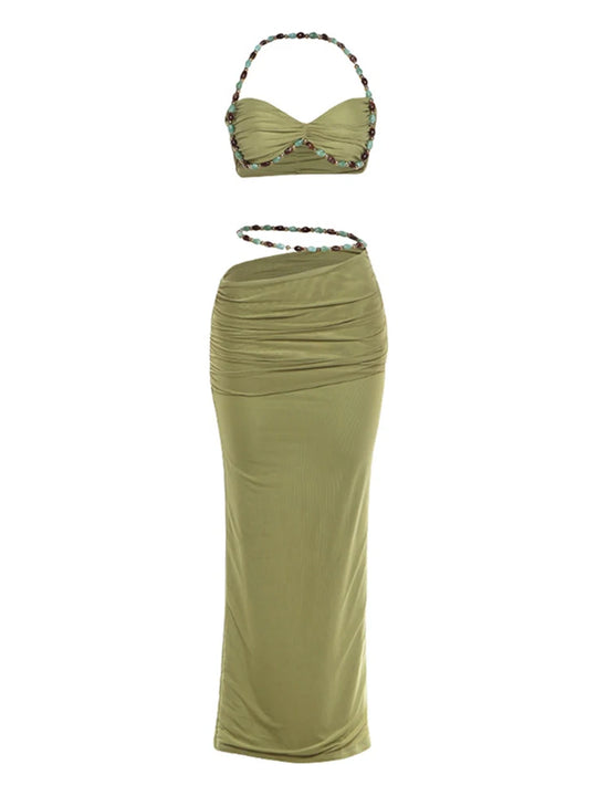 Solid Color Sleeveless Halter Neck Long