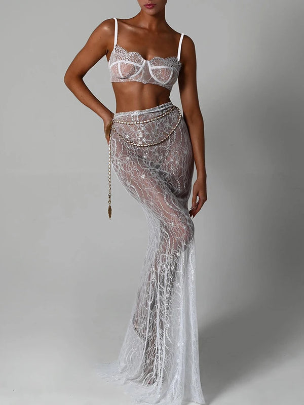 Cris Top Elegant And Transparent Maxi Female Skirt