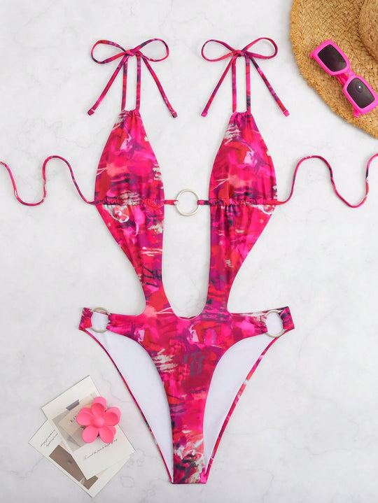 Tie Dye Swimsuit With Circle Decor