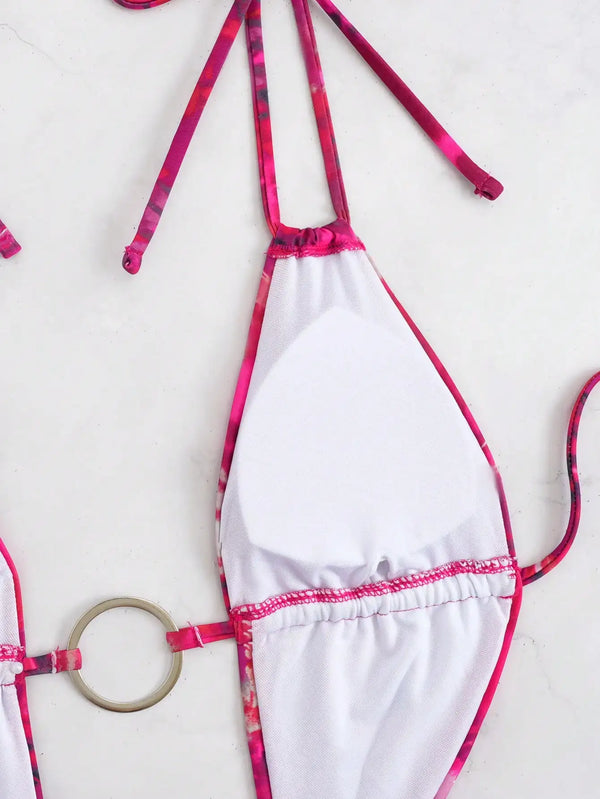Tie Dye Swimsuit With Circle Decor